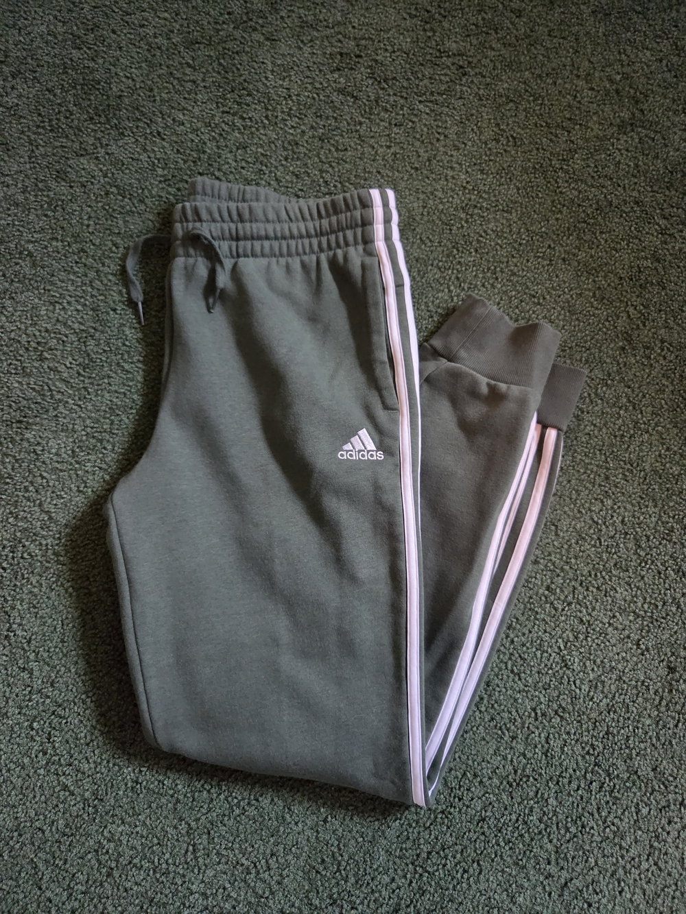 Adidas Olive Green Joggers/Sweatpants with White Side Stripes